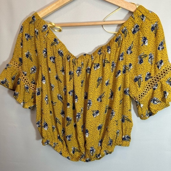 Bleuh Ciel Womens Crop Top Blouse Off The Shoulder Floral Lace Trim Sleeve Boho - Picture 10 of 11